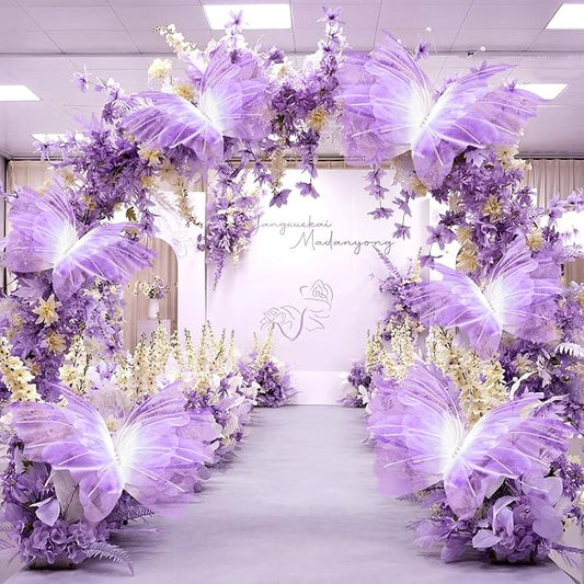 Geelin 6 Pcs Large Gradient Purple Butterfly Decorations Big Butterfly Party Decor 20 Inch 12 Inch 3D Silk Butterflies for Baby Shower Women Birthday Wedding Decor