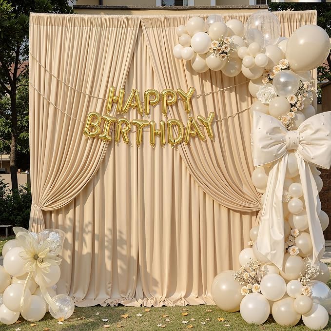 10ft×12ft Champagne Backdrop Curtain for Wedding Parties, 2 Panels Wrinkle Free Polyester Photo Backdrop Drapes Back Drop Cloth for Birthday Photography Background