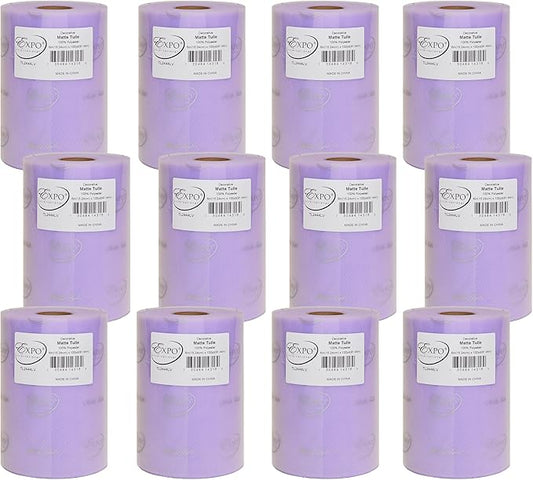 Expo International Decorative Matte Tulle, Roll/Spool of 6” X 100 Yards, Lightweight Polyester Tulle Fabric for Tutus, Costumes, and Party Decorations, Washable, Easy-to-Use, Pack of 12, Lavender