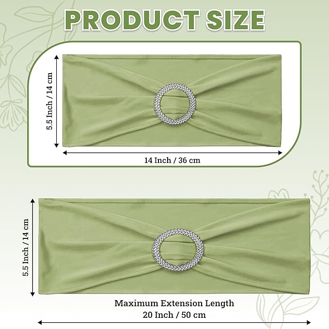 VDS - Sage Green | Spandex Chair Sashes Bows | 300 PCS | Stretch Elastic Banquet Universal Folding Chair Band Tie with Silver Buckle Slider for Wedding Party Conference Celebration Event Decoration