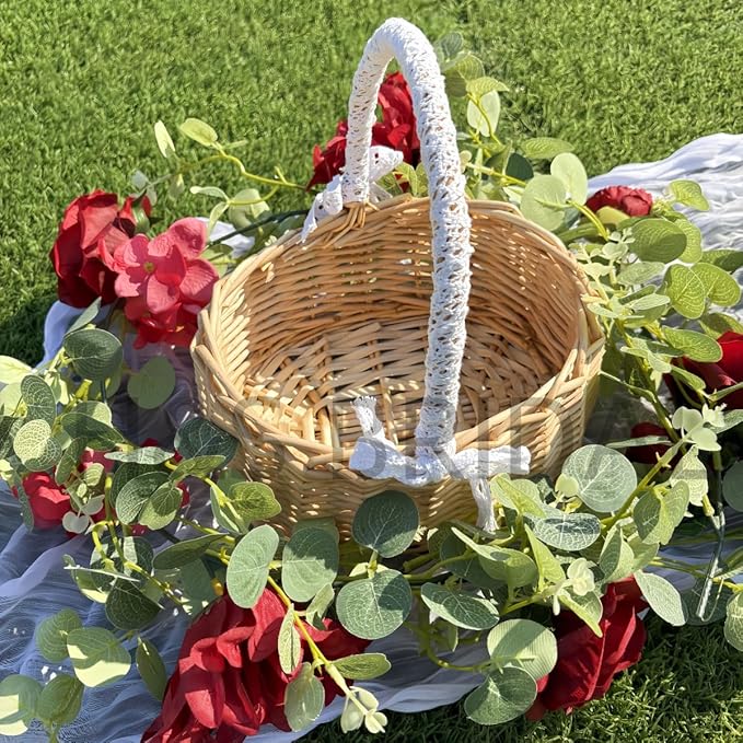 Artificial Flower Garland，6.5Ft Fake Dahlia Rose Floral Eucalyptus Greenery Garland Vine for Wedding Arch，Table Runner Centerpieces Backdrop Room Wall Hanging Plant Decor（Burgundy）