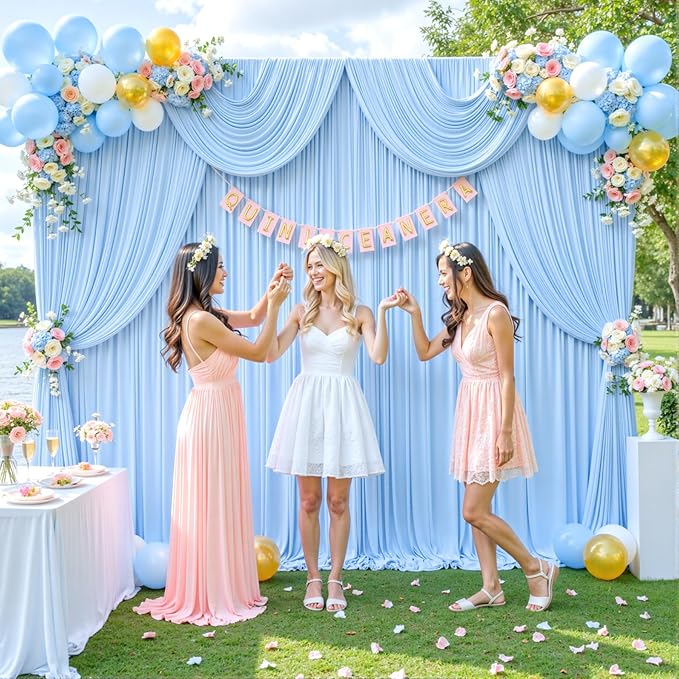 6 Panels Baby Blue Backdrop Curtain for Baby Shower Parties Light Blue Wrinkle Free 30ft x 10ft Backdrop Drapes for Birthday Photo Gender Reveal Photography Polyester Fabric Background Decoration