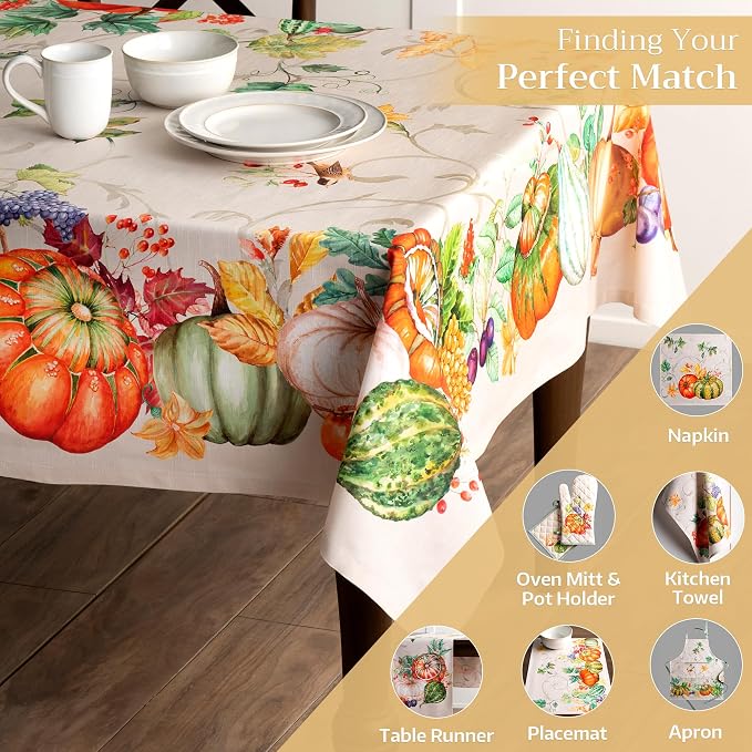 Maison d' Hermine Table Cloth Rectangle Table 100% Cotton 54 x 72 Inches Fall Tablecloth Reusable Everyday Use for Thanksgiving Christmas Decorations Dining Farmhouse Party (Lumina)