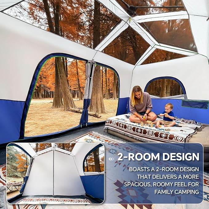 PEAK OUTDOORS Instant Tent 6/8 Person Tents for Camping, 60 Second Easy Setup Portable Camping Cabin Tent with Rainfly, Waterproof Pop Up Tents for Family Camping & Hiking with Expandable Carry Bag