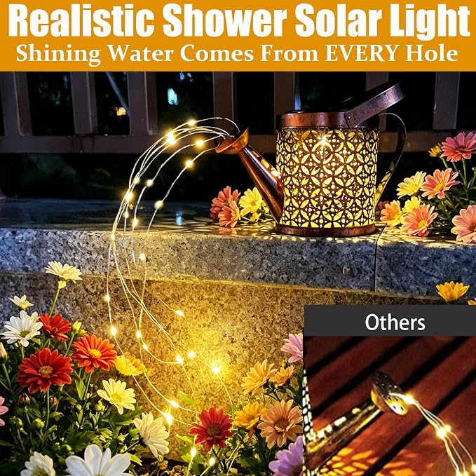Solar Lanterns Outdoor Waterproof,Metal Watering Can Garden Decor Ornaments,Yard Art Hanging Path Lights,Outside Patio Decorations,Gardening Birthday Gifts for Mom Grandma Women,with Hook, Large