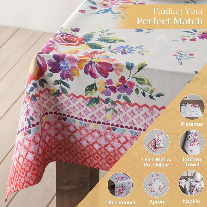 Maison d' Hermine Table Cloth Square Table 100% Cotton 54 x 54 Inches Tablecloth Reusable Decorative for Dining Kitchen Room Farmhouse Party Home Hotel Restaurant Spring Summer - Rose Garden