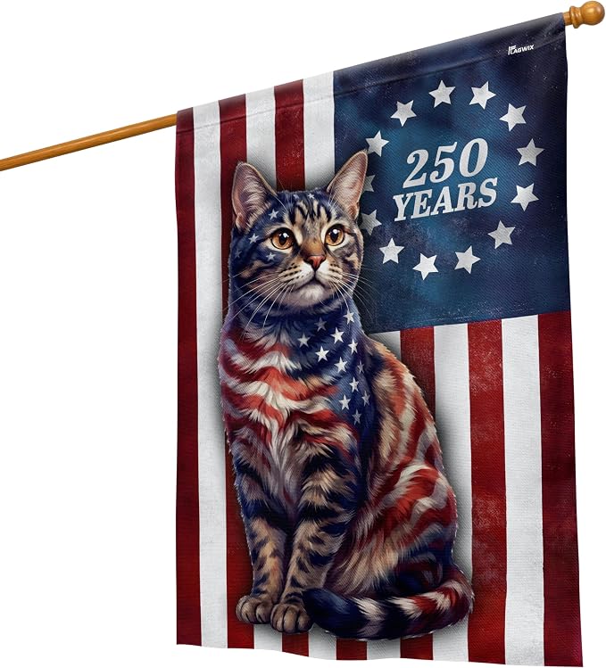 FLAGWIX American Patriotic Cat Flag - Polyester Double-sided Yard Flags For Outside House Flag (29.5" x 39.5") - 4th of July Decorations for Home Yard Garden Decor Banner, Gifts For Men Women