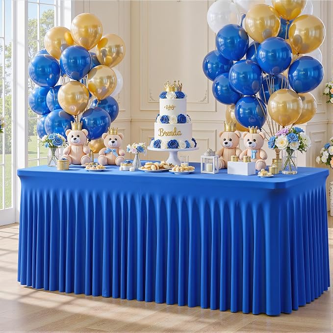 gogoparti 4 Pack Spandex Royal Blue Fitted Table Cloth for 8ft Rectangle Tables Blue Tablecloth Stretch Table Covers Banquet Wrinkle Free Tablecloths Skirt for Parties Wedding