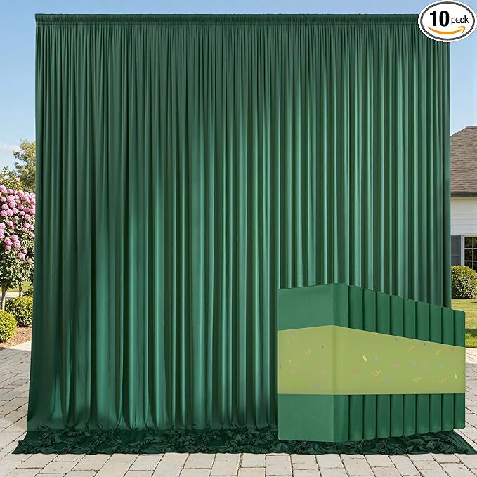 50ftx10ft Wrinkle Free Hunter Green Backdrop Curtains for Parties, Polyester Green Photo Backdrop Drapes 10 Panels 5x10ft for Wedding Birthday Baby Shower Photography Background