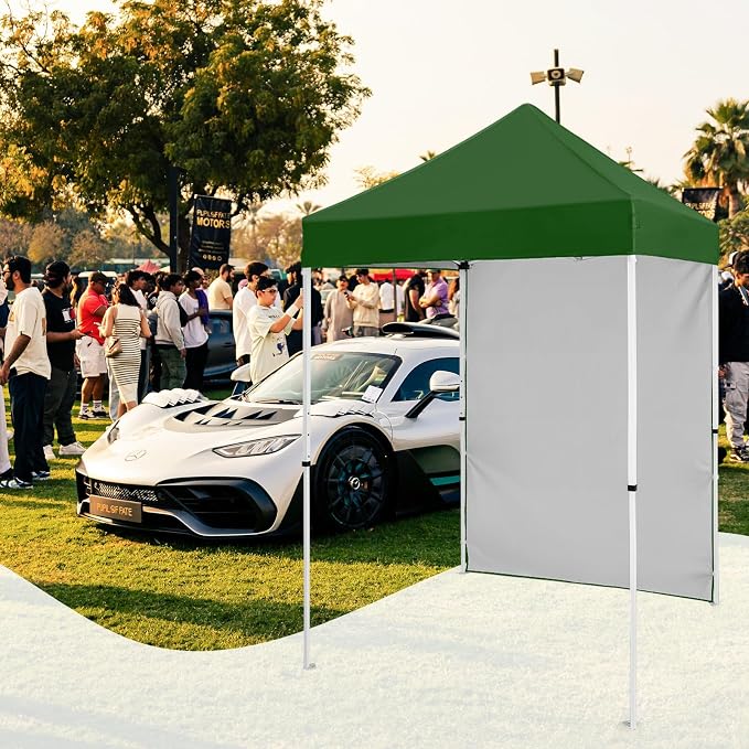 5x5 Pop Up Canopy Tent with One Sidewall, Instant Portable Beach Canopy, Outdoor Tent with Carry Bag for Camping, Sports, Tailgating, Events, Green
