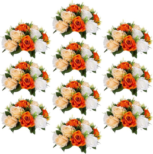 Sziqiqi Orange Fake Flowers for Fall Decoration Kissing Flower Balls for Wedding Centerpieces Tables Flower Centerpiece Arrangement for Party Festival
