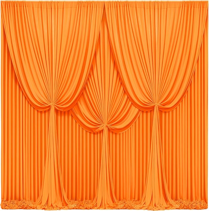 24x10FT Orange Backdrop Curtains for Wedding Parties, Wrinkle Free Polyester Photography Backdrop Drapes for Wedding Baby Shower Birthday Parties Stage Background Stand Decorations 4x10ft,6 Panels