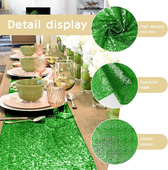 6 Packs 12 x 72 inches Sequin Table Runner, Grass Green Glitter Table Runner for Birthday Party Supplies Wedding Engagement Baby Shower Holiday Celebration Event Decorations