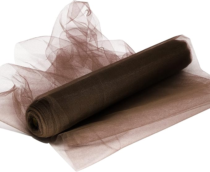 Brown Tulle Fabric Roll, 54 Inch by 10 Yards (30 ft) for Wedding Party Decoration Spool Bolt, Ceiling Decor, Tutu Skirt, Gift Wrapping, Soft & Drape (Brown)