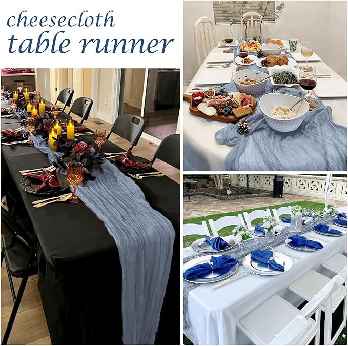 25 Pack Dusty Blue Cheesecloth Table Runner 17 x 108 Inch Gauze Table Runner Fabric Semi Sheer Cheese Cloth Table Runner Bulk for Rustic Romantic Wedding Baby Shower Table Decoration