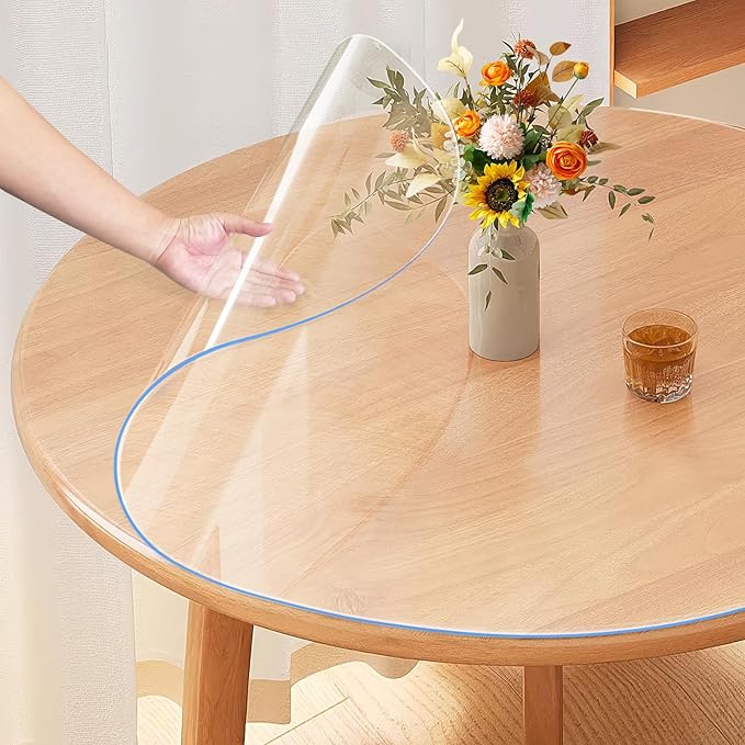 Vicwe Clear Round Table Protector 48 Inch,1.5mm Clear Round Table Cover Protector, Round Plastic Table Cover, PVC Round Table Pad for Coffee Table, Dining Room Table