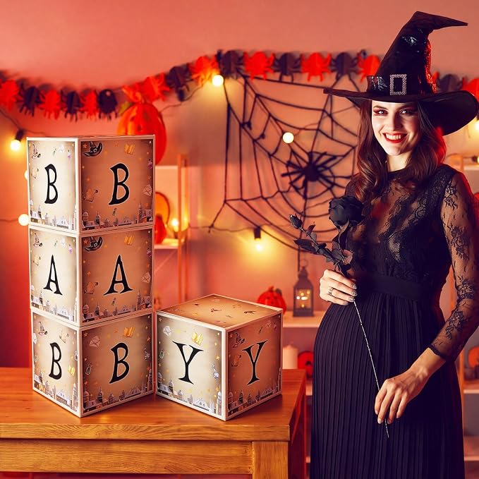 AmazingSpark 4 Pcs Magical Wizard Baby Shower Boxes with Letters Magical Wizard Theme Candy Box Decor with Letters Blocks Baby Shower Centerpiece for Party Backdrop