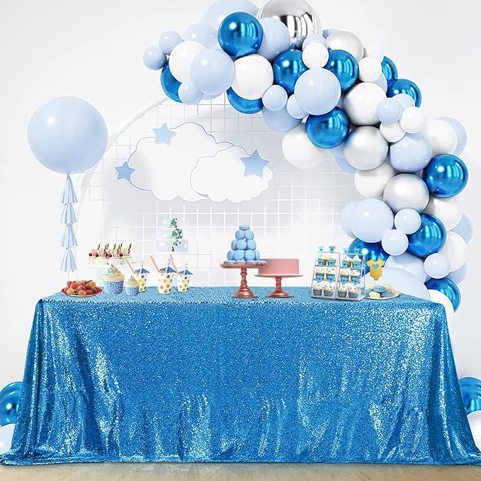 B-COOL Sequined Tablecloth Sparkle Tablecloth Holiday Overlay Drapes Mermaid Theme Decorations Reception Birthday Parties 90x132 Inch Table Cloth for Cakes