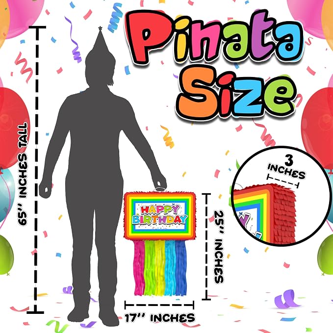Jergrim Birthday Piñata 4-Piece Set great for Boy, Girl, and Adult party. Happy Birthday Decorations, fun & unique style, fits candy party favors (16”X11”) Durable!