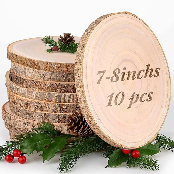Tioncy 10 Pack Large Wood Slices for Centerpieces Unfinished Rounds Wood Slabs for Tables Decor Natural Wooden Circle for DIY Crafts Rustic Wedding Centerpiece Decor (7-8 Inch)