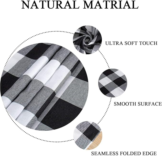 ShinyBeauty Checkered Table Cloths Cotton Tablecloth Gingham Tablecloth Square Table Overlay 54X54 Inch,4 Packs Christmas Tablecloths Wrinkle-Free Black and White Tablecloth for Party/Outdoor Tables