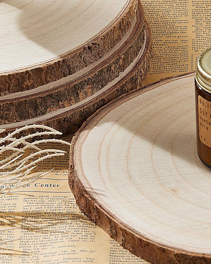 Set of (10) 11-12 Inches Large Wood Slices, Wood Centerpieces for Tables, Wood Slices for Centerpieces, Unfinished Wood Rounds for Wedding, Baby Shower, Party, Natural Paulownia Wooden Slabs