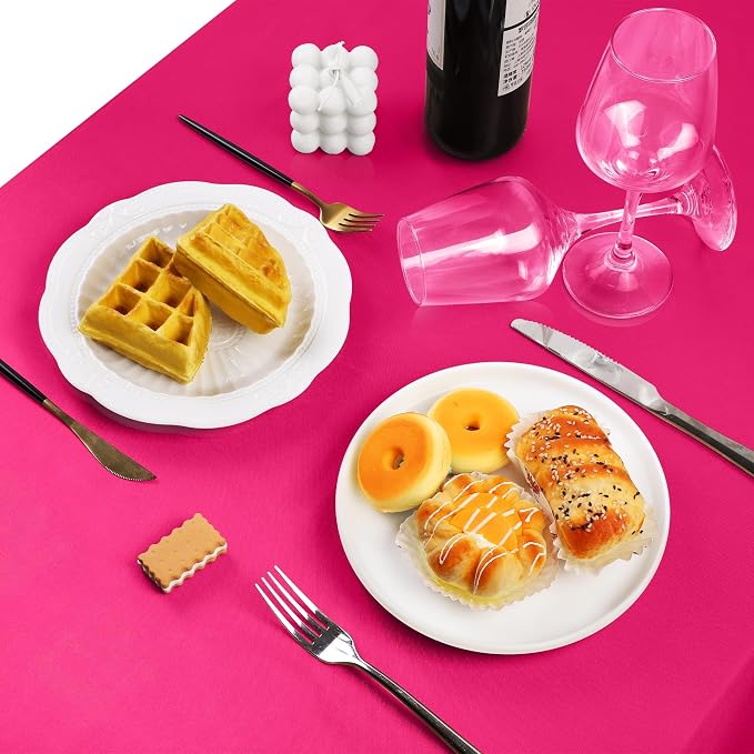 TURSTIN 4 Packs Hot Pink Satin Tablecloth 102 x 58 Inch Overlay Satin Table Cover Rectangle Bright Silk Tablecloth Smooth Fabric Table Decoration for Wedding Banquet Party Events