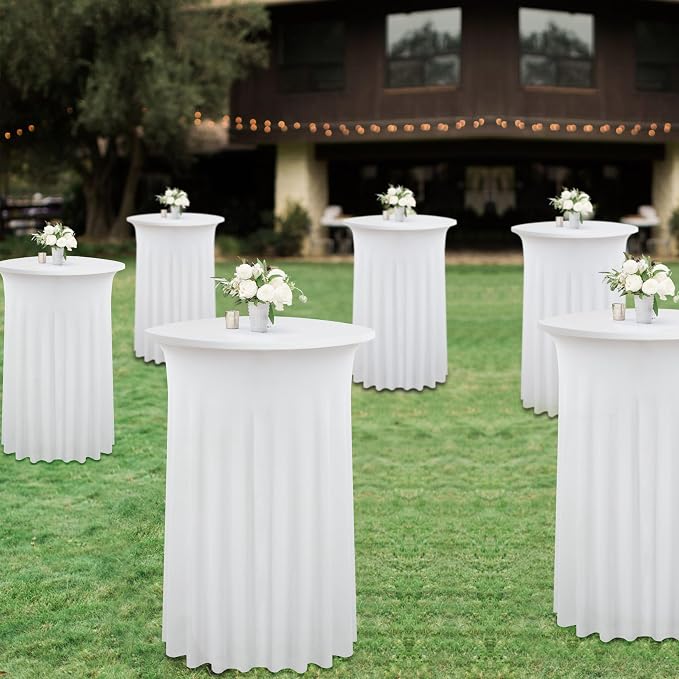 6 Pack Ivory High Top Cocktail Tablecloths Round 32inch×43inch, Wrinkle Free Stretch Spandex Cocktail Table Cloth Covers for Party Wedding Banquet Baby Shower Birthday