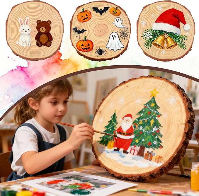 FSWCCK 2 Pack Nature Unfinished Round Wood Slices, 11-13 Inches Wooden Circle, Large Wood Slabs for Weddings Centerpieces Decor and DIY Painting Crafts (11"-13")