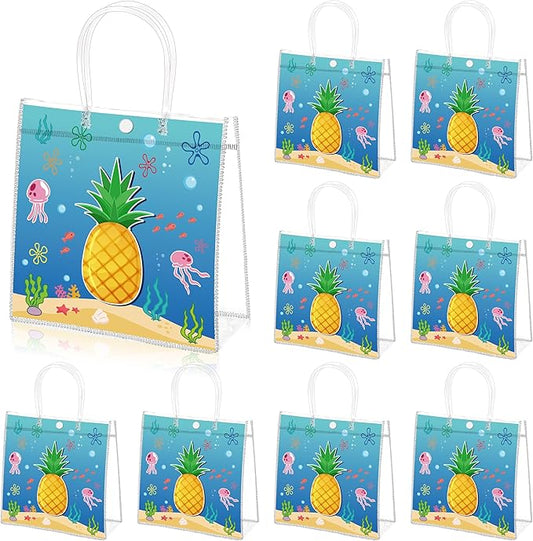 Wood Homing 24PCS Ocean Pineapple PVC Clear Gift Bag with Handle, Blue Ocean Reusable Plastic Party Favor Bags for Kids, Summer Undersea Themed Treat Goodie Bags Baby Shower Birthday Party Supplies