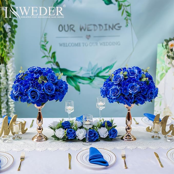 Blue Flowers Balls for Centerpieces: 2 PCS 15.7" Diam Flower Centerpieces for Tables in Wedding Reception Decorations Arrangement for Party Celebration Planners