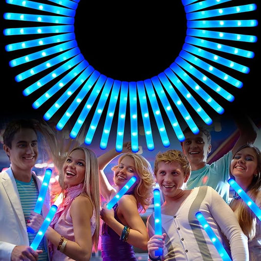 Foam Glow Sticks Bulk, 40 Pack Blue Light Up Foam Sticks 3 Modes Flashing, Glow Party Supplies for Wedding,Raves, Carnival, Concert, 4th of July, Halloween, Christmas, New Year