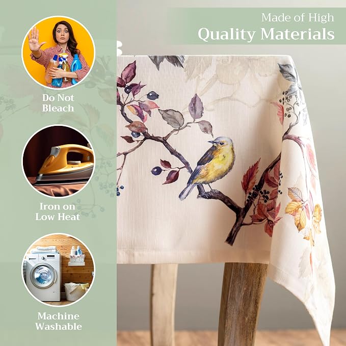 Maison d' Hermine Table Cloth Rectangle Table 100% Cotton 70 x 108 Inches Fall Tablecloth Reusable Everyday Use for Thanksgiving Christmas Decorations Dining Farmhouse Party (Equinoxe - Beige)