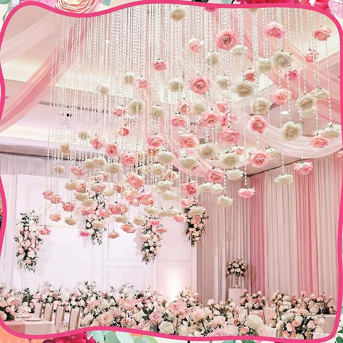 Norme 16pcs 31.4 Inch Wedding Rose Hanging Garland Crystal Beaded String Garland Artificial Rose Flower Decor for Wedding Engagement Bridal Shower Party Valentine's Day Party Decorations
