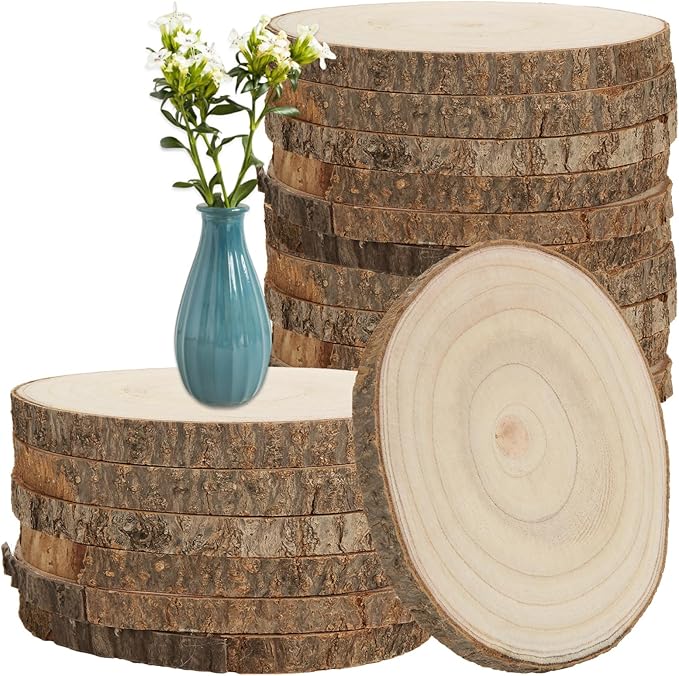 16 Pack 7-8 Inch Unfinished Wood Slices for Centerpieces, Large Wood Centerpieces for Tables, Rustic Wood Rounds for Centerpieces, Wood Circles Wood Slabs for Crafts, DIY and Wedding Decor