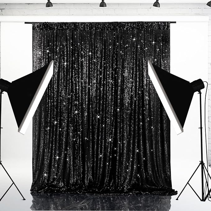 Eternal Beauty Black Sequin Backdrop, 6x6 Ft Glitter Background Curtains for Shimmer Photography Party Wedding Birthday Back Drop Decor