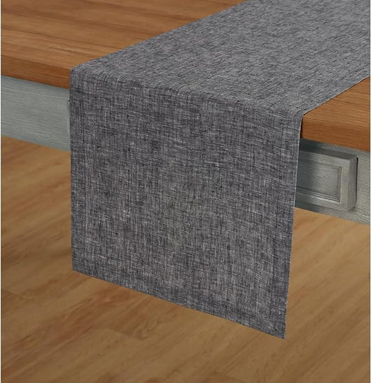 Solino Home Linen Table Runner 72 Inches Long - Athena, 100% Pure Linen Chambray Black Table Runner 14 x 72 Inch for Dining, Mothers Day