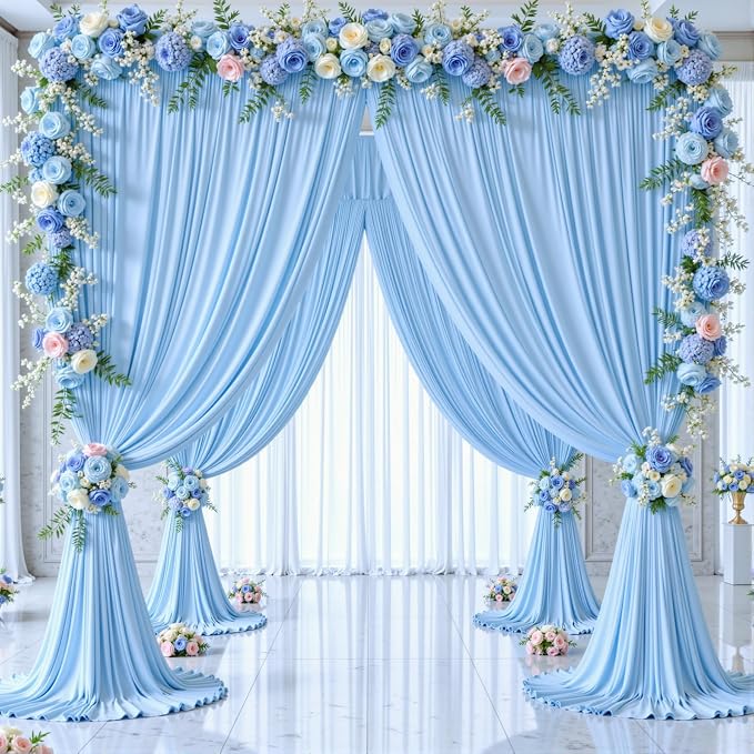 10x12 Baby Blue Backdrop Curtains for Wedding Party Wrinkle Free Backdrops Curtain Drapes Fabric Decorations Photo Back Drop Cloth for Baby Shower Photography Stage Reception 5ft x 12ft,2 Panels