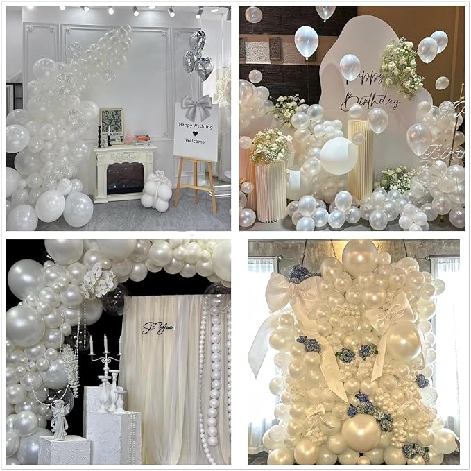 412pcs Pearl White Balloons Different Sizes 18 12 10 5 Inch, White Balloon Garland Arch Kit for Engagement Baby Shower Birthday Wedding Party Decorations