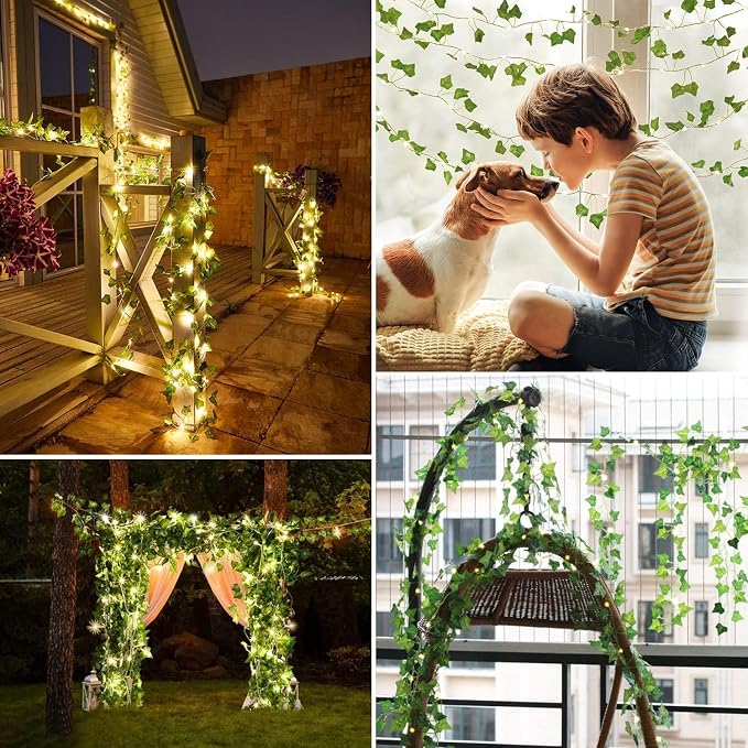 A.bigwhale Outdoor Solar Fairy Lights, 39.3ft Ivy Fairy Lights with 120 LED String Lights, Solar Vine Lights Outdoor Weatherproof, 8 Modes Leaf Light for Garden, Balcony, Patio, Room Decoration