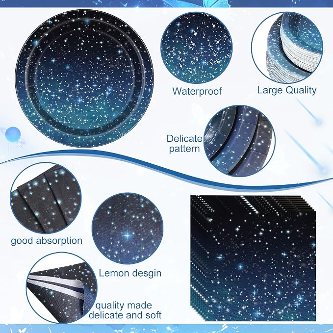 Funnymoom 452 Pcs Galaxy Party Decorations for 50, Starry Night Theme Paper Plates Napkins Cups Tablecloth Cutlery Straws for Outer Space Theme Birthday Bridal Baby Shower Party Decorations Supplies