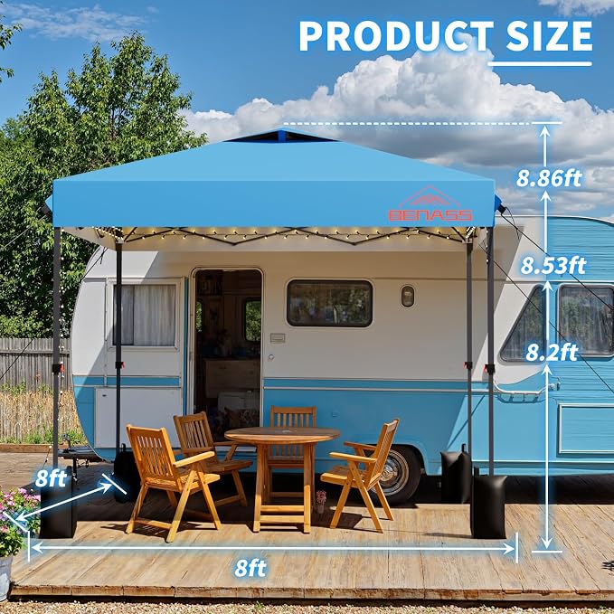 8x8 Pop Up Canopy, Easy Up Canopy Tent, Heavy Duty Tents for Parties, One Person Easy Set Up Event Tent, Turquoise