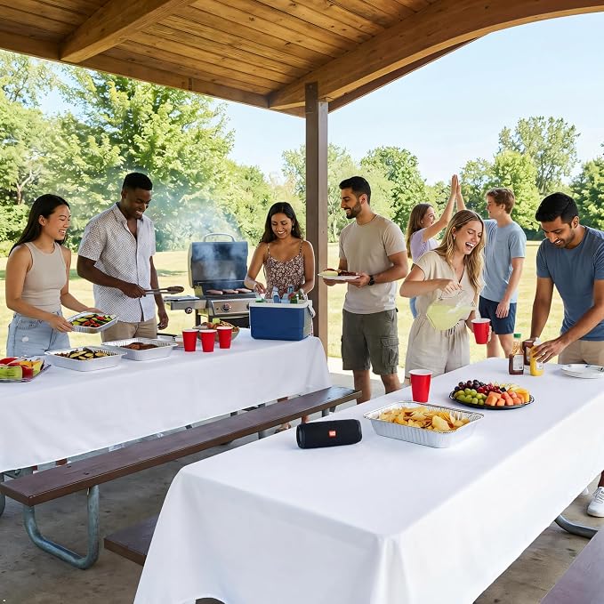 12 Pack White Table Cloth 60x84 Inch Rectangle Tablecloths for 6 Foot Rectangle Tables, Wrinkle Resistant Washable Polyester Fabric Rectangular Table Cover for Dining Banquet Wedding Party