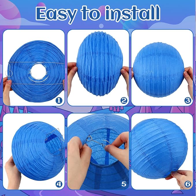 Weysat 12 Pcs Cartoon Hawaiian Animation Themed Hanging Paper Lanterns Hawaiian Themed Purple Blue Pink Lantern Decorations Luau Birthday Party Supplies for Birthday Party Classroom Home Decor