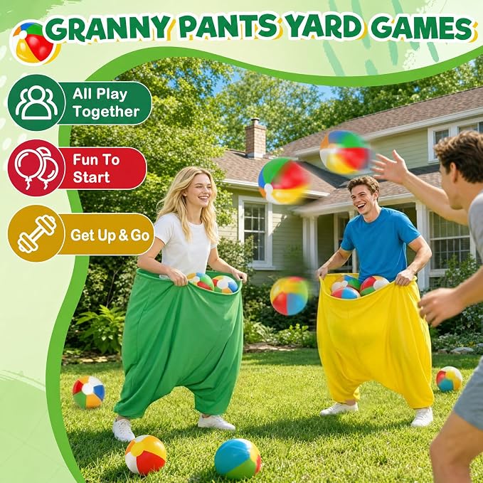 Granny Pants Yard Game, Granny Pants Outdoor Party Game Granny Pants Outdoor Game with Bouncy Balls and Pump Fun Family Reunion & Adult Yard Games for Groups