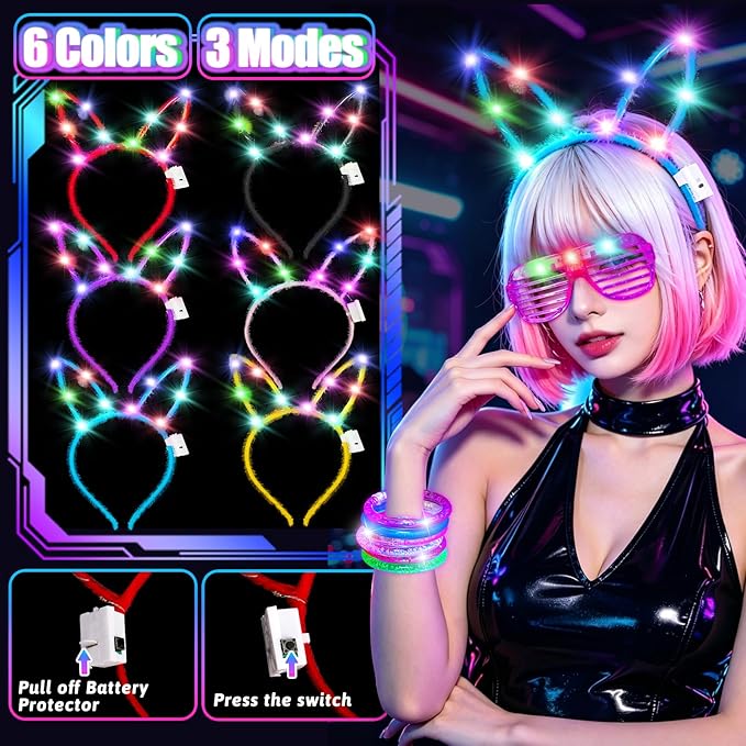 156Pcs Glow In The Dark Party Supplies for Kids/Adults, 4th of July Light Up Accessories LED Bracelet Necklaces Glasses Headband Glow Sticks Bulk Party Pack Neon Disco Birthday Pool Party Decorations