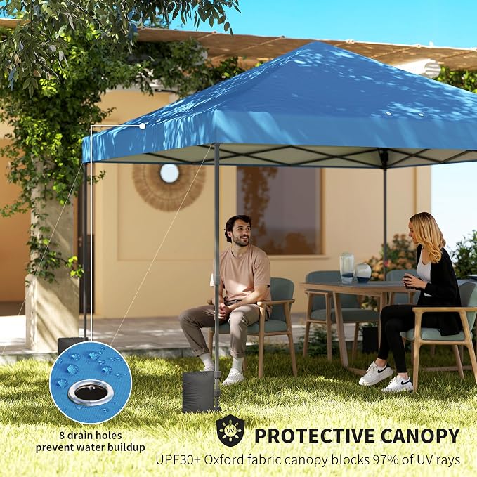 Outsunny 10 x 10 ft Pop Up Canopy Tent with One Push Setup, Easy Setup Outdoor Portable Instant Canopy Shelter with Wheeled Carry Bag, Sandbags, Adjustable Height for Parties, Events, Dark Blue