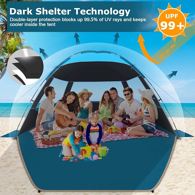 COMMOUDS Beach Tent Sun Shelter for 3/4/6/8 Person, UPF 50+ UV Protection Beach Shade Canopy Tent, Lightweight, Easy Set Up and Carry