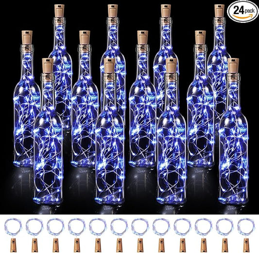 Rtteri 12 Sets Small Empty Wine Bottles with Cork Lights Centerpiece and 30 LED Battery Operated Cork Lights for Birthday Wedding Party Decoration(375 ml,Blue)