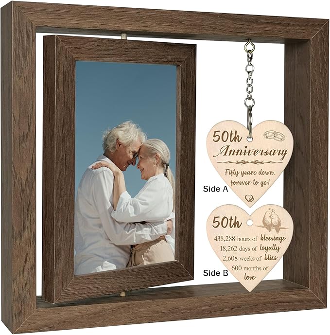 EYITUPC 50th Wedding Anniversary Picture Frame Gifts, 50th Anniversary Frame for Couple Parents (Display Two 4x6)